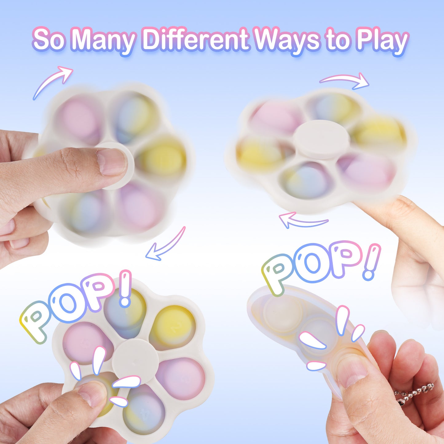 Fidget Pack 2-In-1 Pop Finger Spinner+Bubble Fidget Toy 3PCS High-Speed Rotati