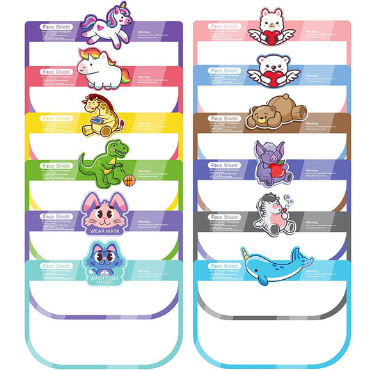 Cartoon Animal Safety Face Shield Kid 12PC Reusable Cover Wrap-Around 12 Designs