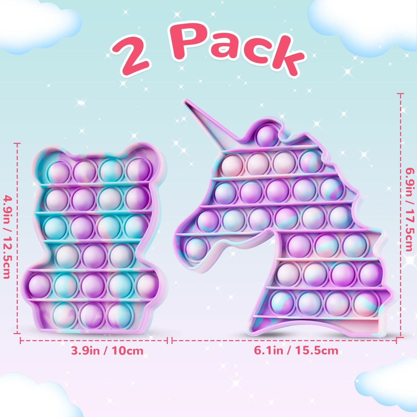 Fidget Pack 2PCS Push Pop Bubble Fidget Sensory Toys Stress Anxiety Relief Sil