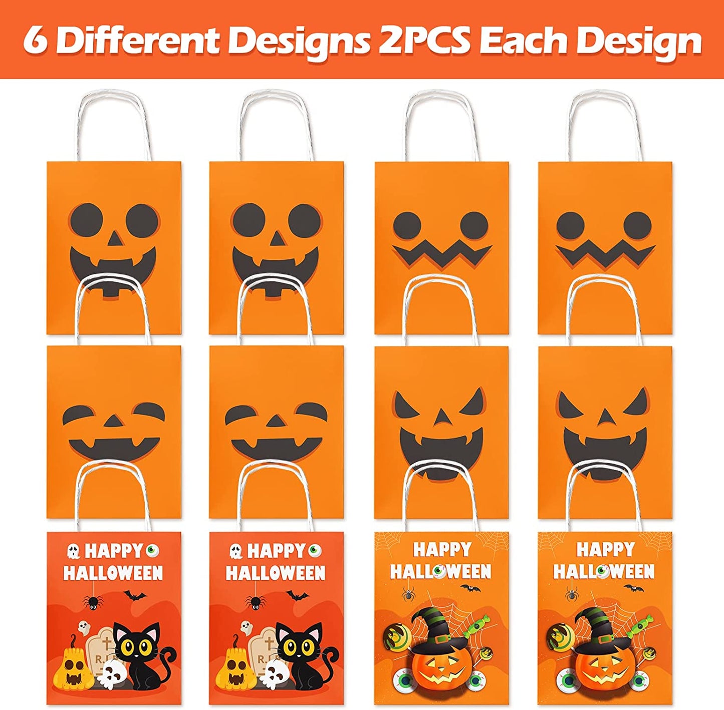 12PCS Halloween Pumpkin Paper Treat Bags Jack-o’-lantern Trick or Treat Holiday