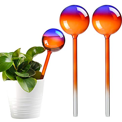 NiHome Self Watering Globes 2PCS Blue Red Gradient Hand-Blown Glass Aqua Globes