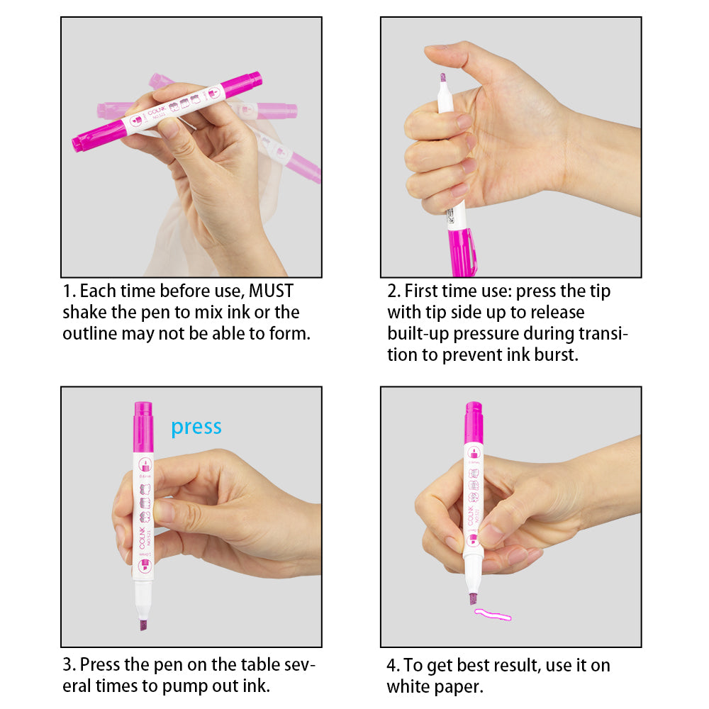 Dual Tip Double Line Metallic Ink Self-outline Marker Set, Paint Pen Bullet Jour