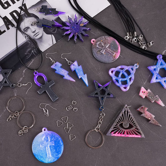 Jewelry DIY Resin Casting Silicone Mold 9 Shapes 10 Leather Cords 5 Key Rings