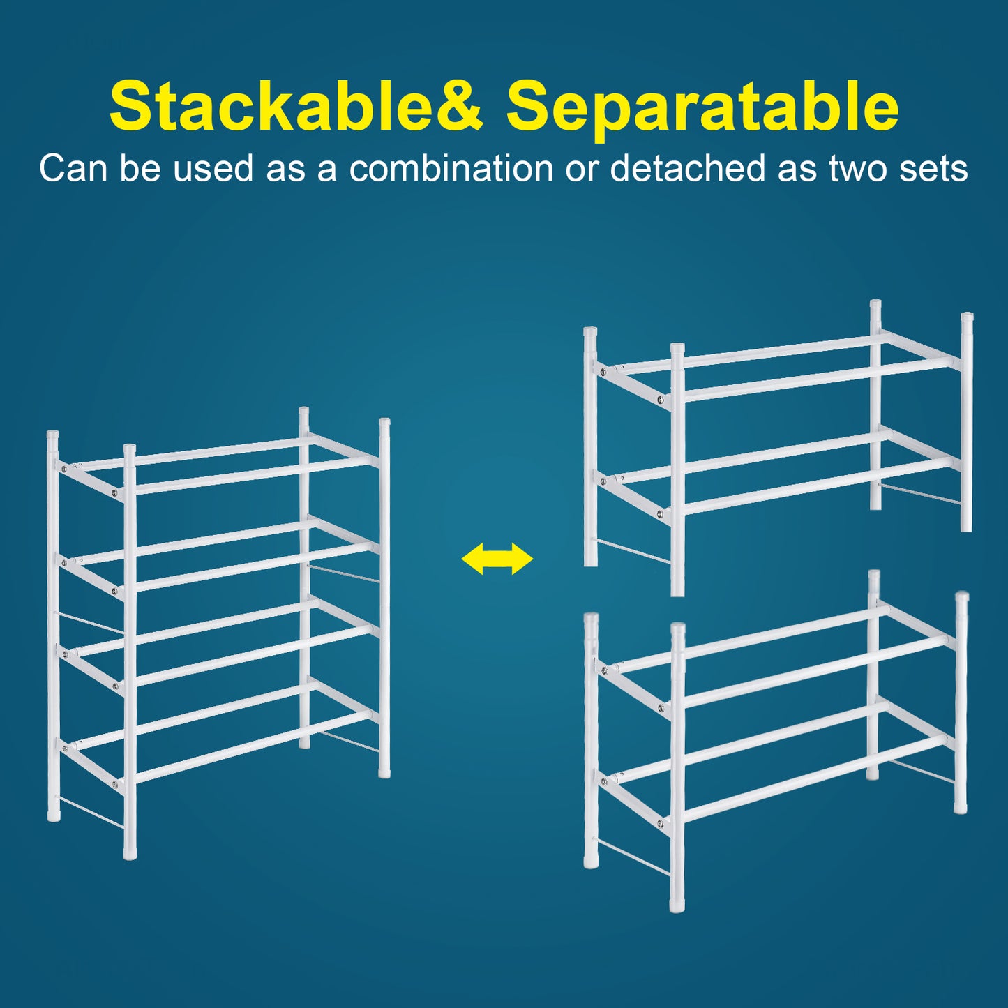 4-Tier Extendable Shoe Rack Lightweight Stretchable 12-24 Pairs Medium Metal O
