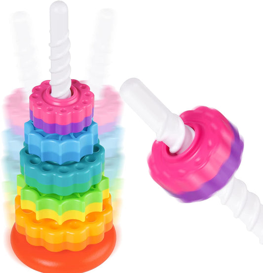 Spinning Stacking Toy Kid Rainbow Tower Dual-Color Wheel Strong BPA-Free (Small)