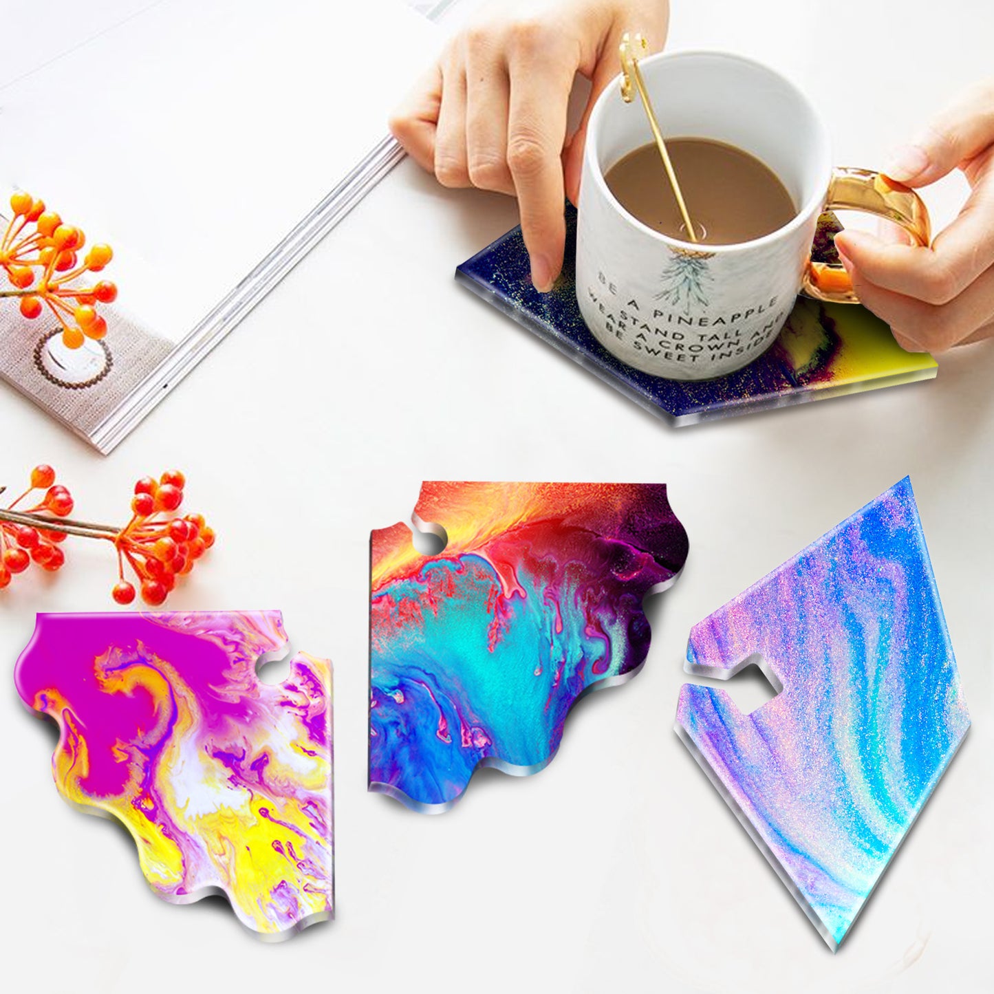 2PCS Coaster Epoxy Resin Casting Silicone Molds DIY Symmetric Jigsaw Puzzle 5-