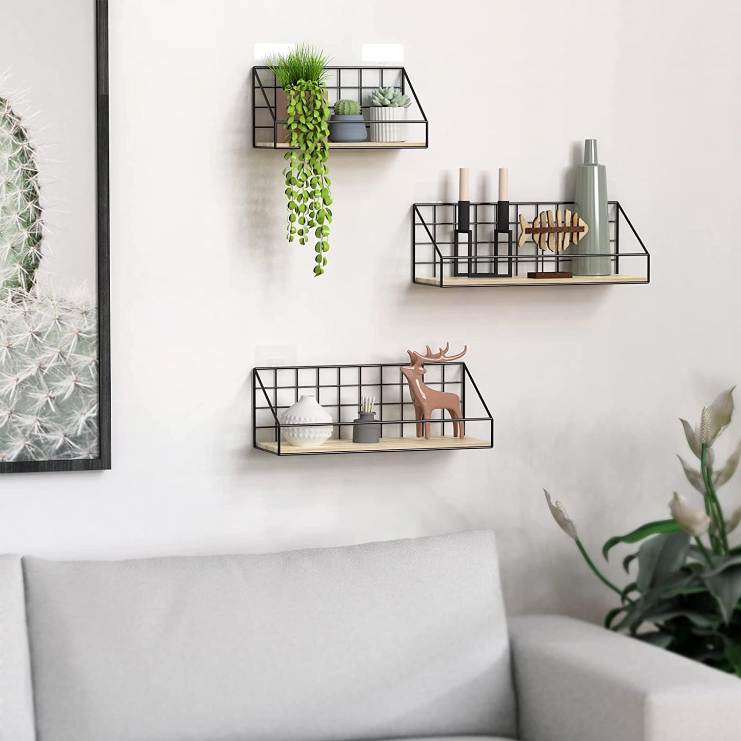 NiHome Wall Mount Shelf Rustic Wood Floating Shelves for Wall Set of 3 (Black)