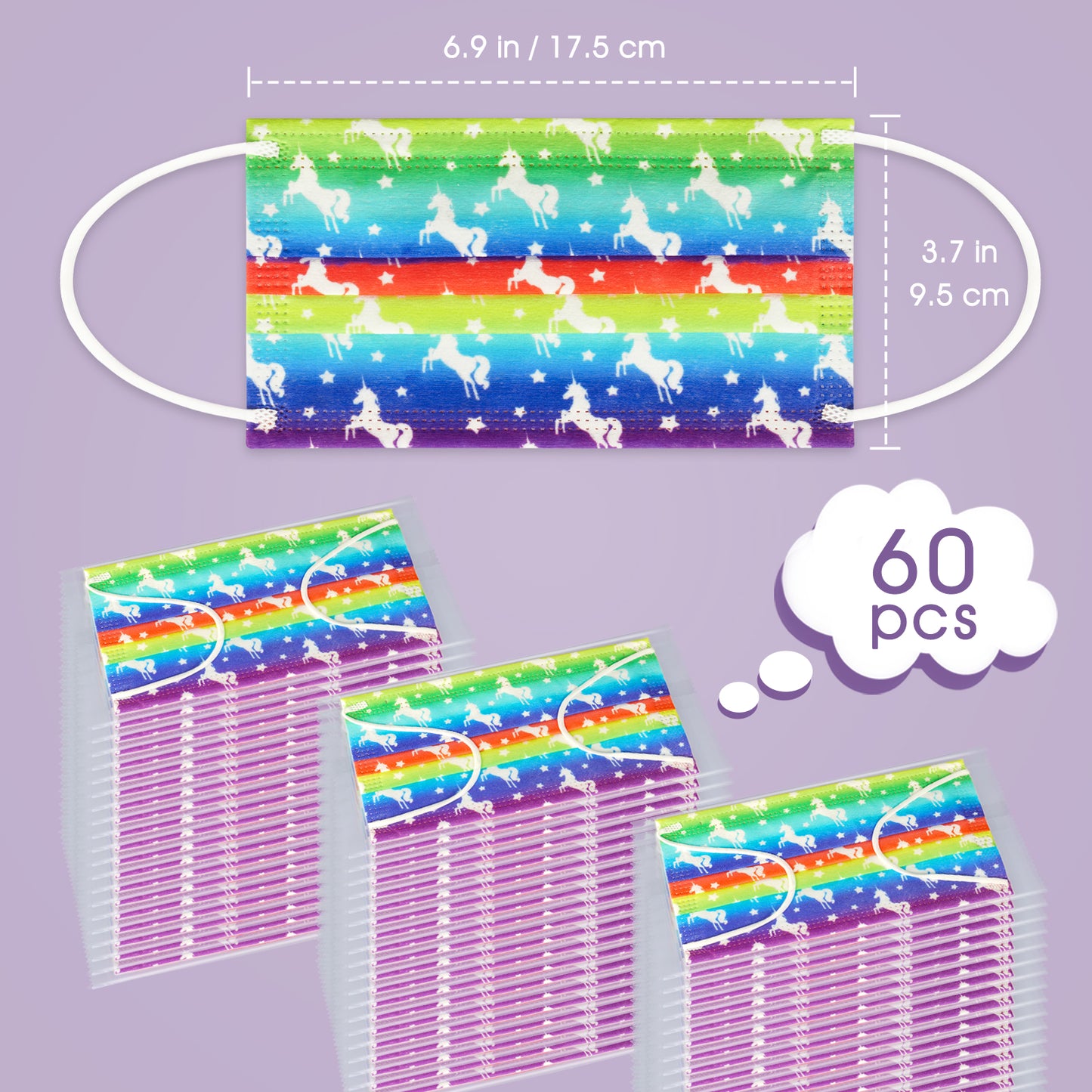 60PCS Disposable Protective s Rainbow Color Unicorn Star Pattern Adult