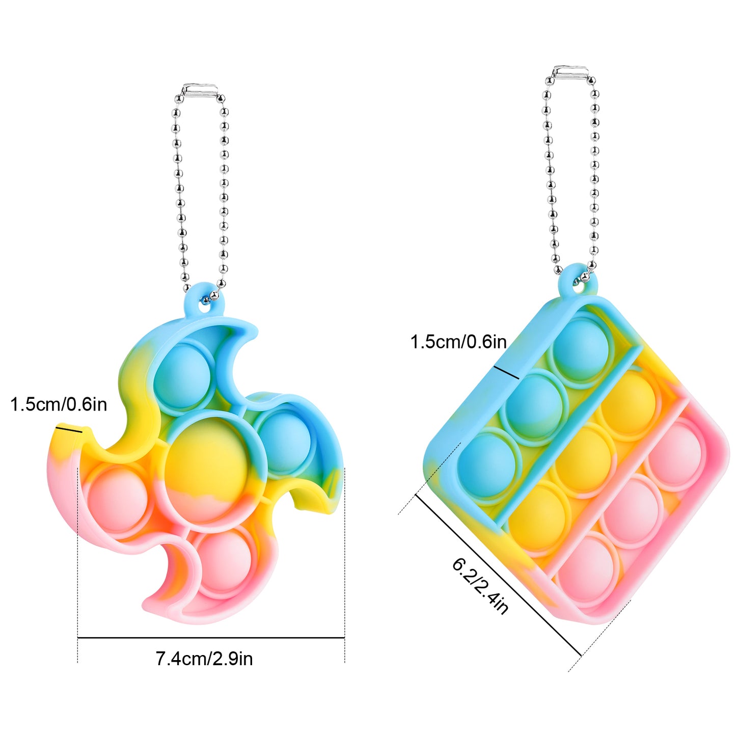 Fidget Pack 2PCS Mini Push Pop Bubble Fidget Toy Keychains Square+Ninja Shurik