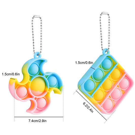 Fidget Pack 2PCS Mini Push Pop Bubble Fidget Toy Keychains Square+Ninja Shurik