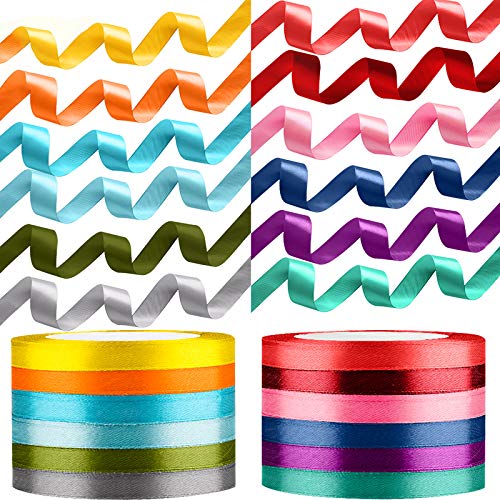 12 Color 300 Yard Total Satin Ribbon, Silk Satin Rolls for Gift Package Wrapping