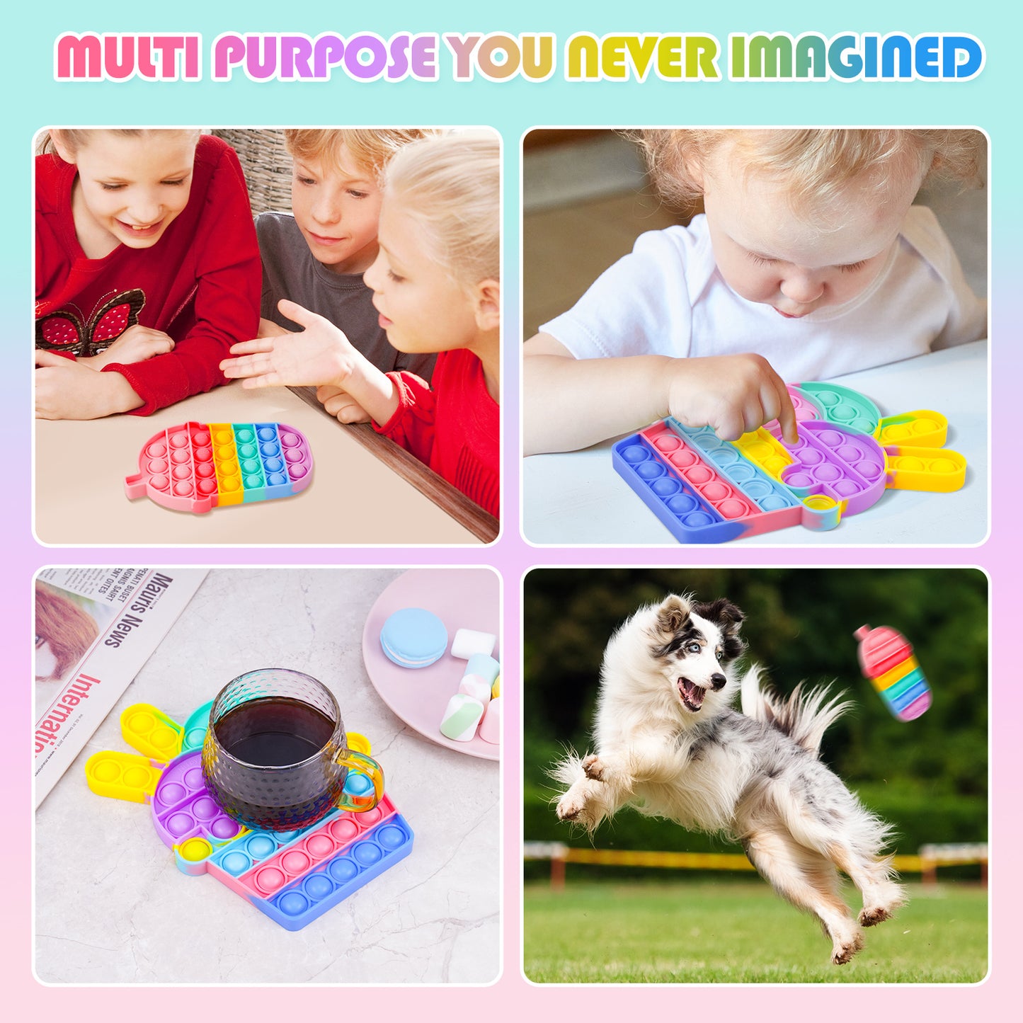 2-Pack Push Pop Bubble Silicone Fidget Sensory Toys, Large Size Multicolor Des