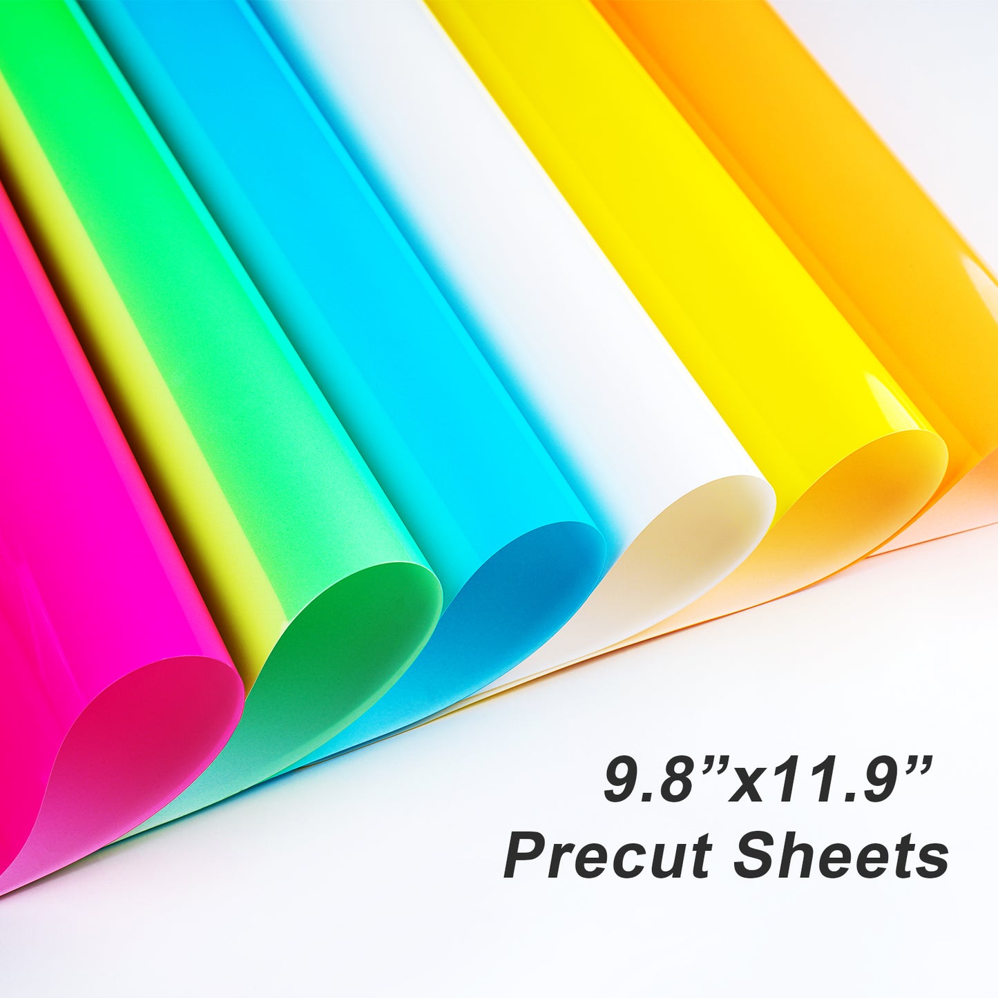 Heat Transfer Vinyl PU HTV Iron-On 9PCS 9.8"X11.9" Sheets Glow-In-The-Dark Col