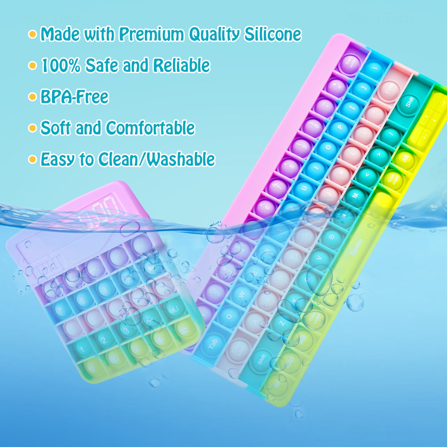 2PCS Silicone Keyboard & Calculator Bubble Push Popper Fidget Sensory Toys for