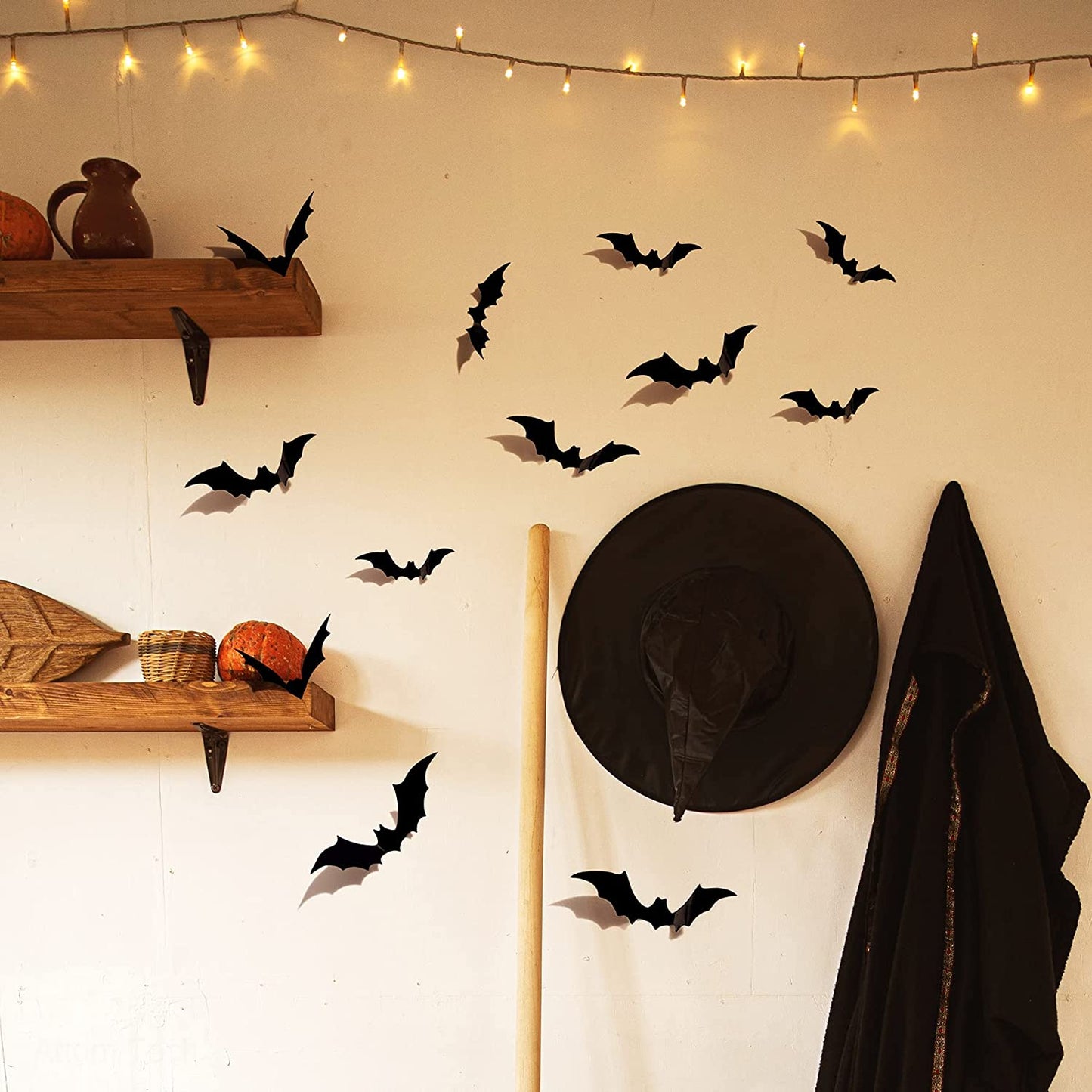 Happy Halloween 3PCS Hanging Banner Couplet 28PCS 3D Bat Wall Stickers Kit Decor