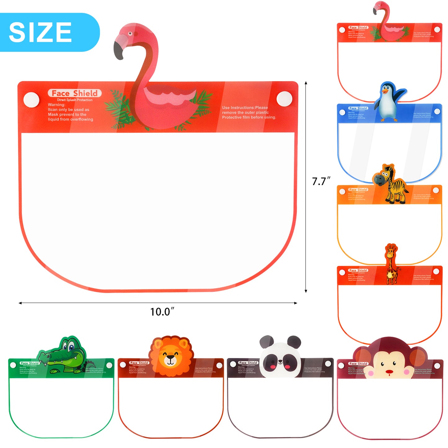 8PCS Kids' Protective Face Shields Fully Wrap-Around Breathable Safety Coverings