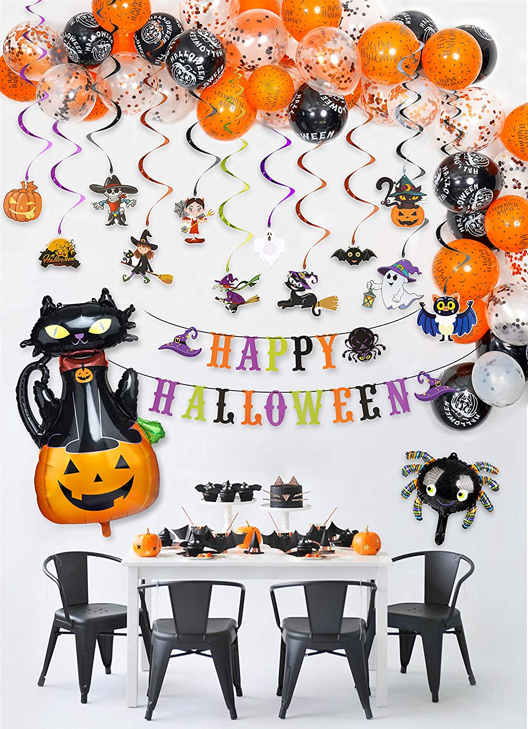49PCS Happy Halloween Party Decoration Set Banner 3D Mylar Foil Latxe Balloons