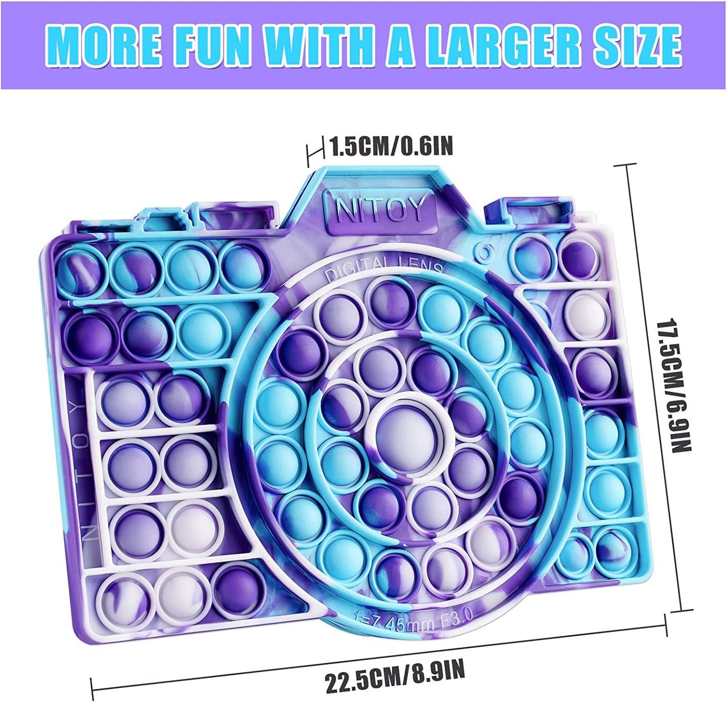 Giant Camera Push Pop Bubble Fidget Sensory Toy Silicone Game Board Large Size