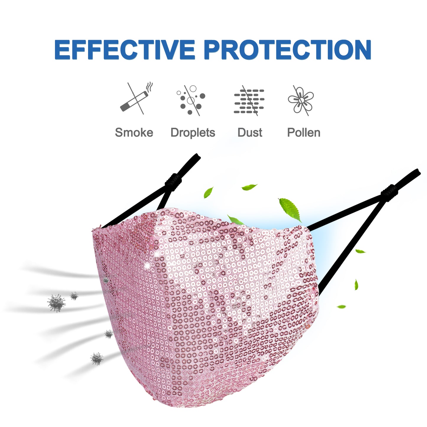 (4 Masks+20 Filters) Washable Fashion Glitter Sequins 5-Layer Filter s,