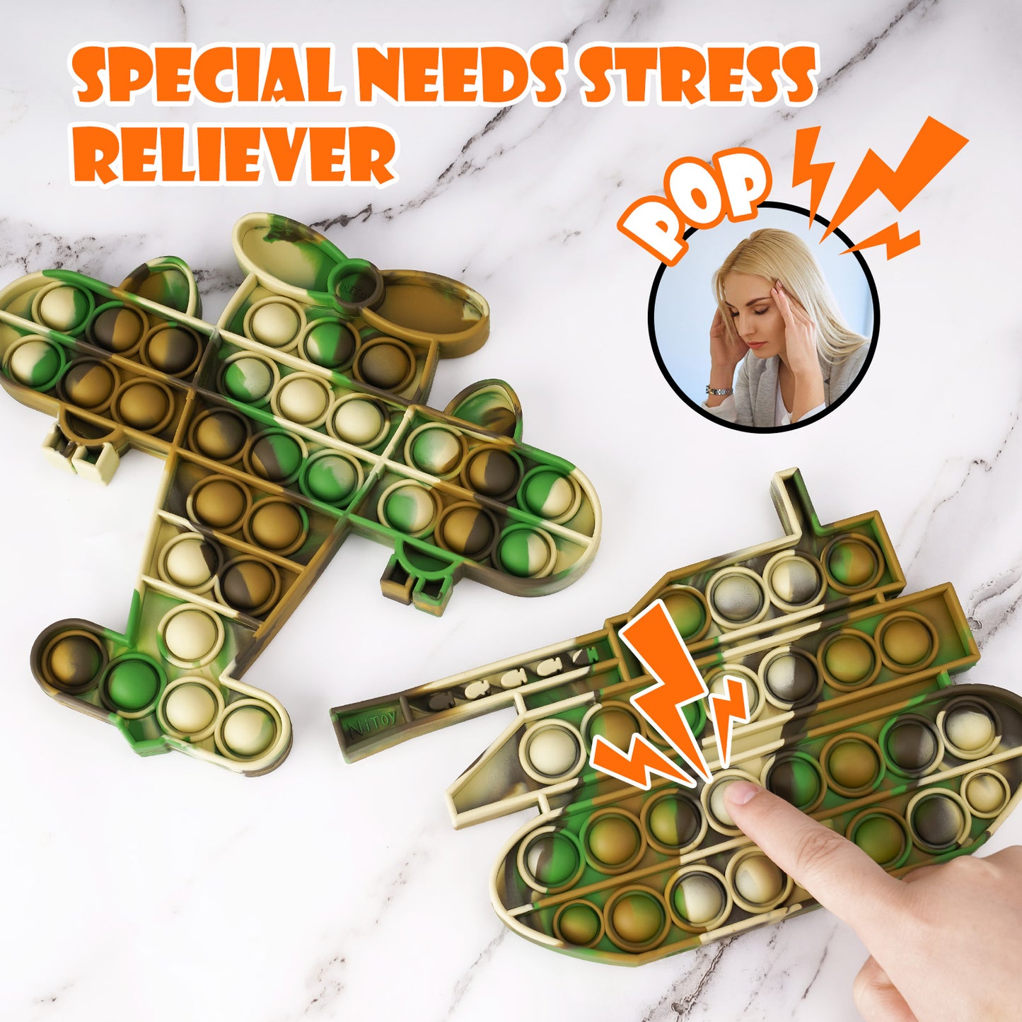 2PCS Pop Bubble Silicone Sensory Fidget Toy Pack, Multicolor Squeeze Popper To