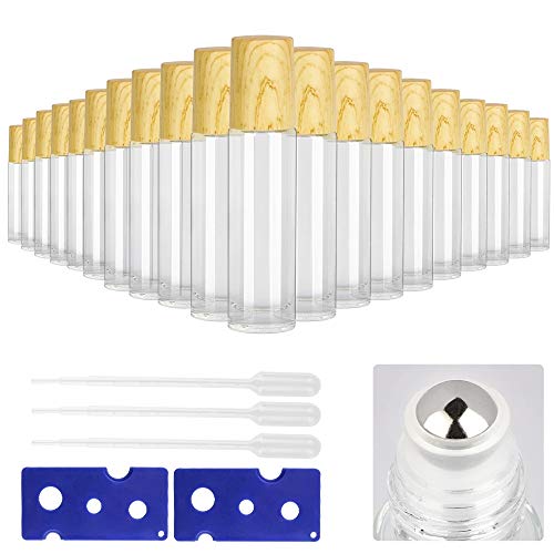 20-Pack 10mL Ultra Thick Clear Glass Essential Oil Roller Bottles w/Wood Grain P