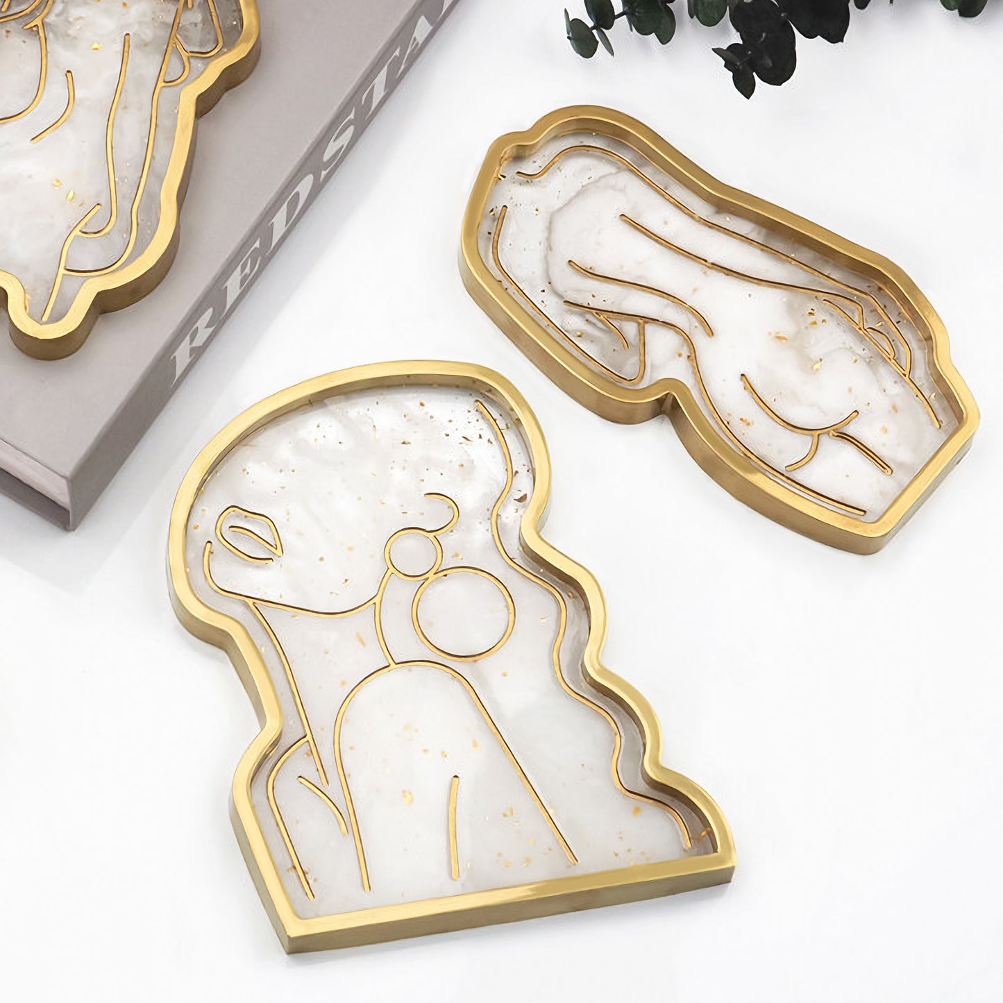 Female Model Tray 2PCS Epoxy Resin Silicone Mold Kit with Gold Glitter, Abstra
