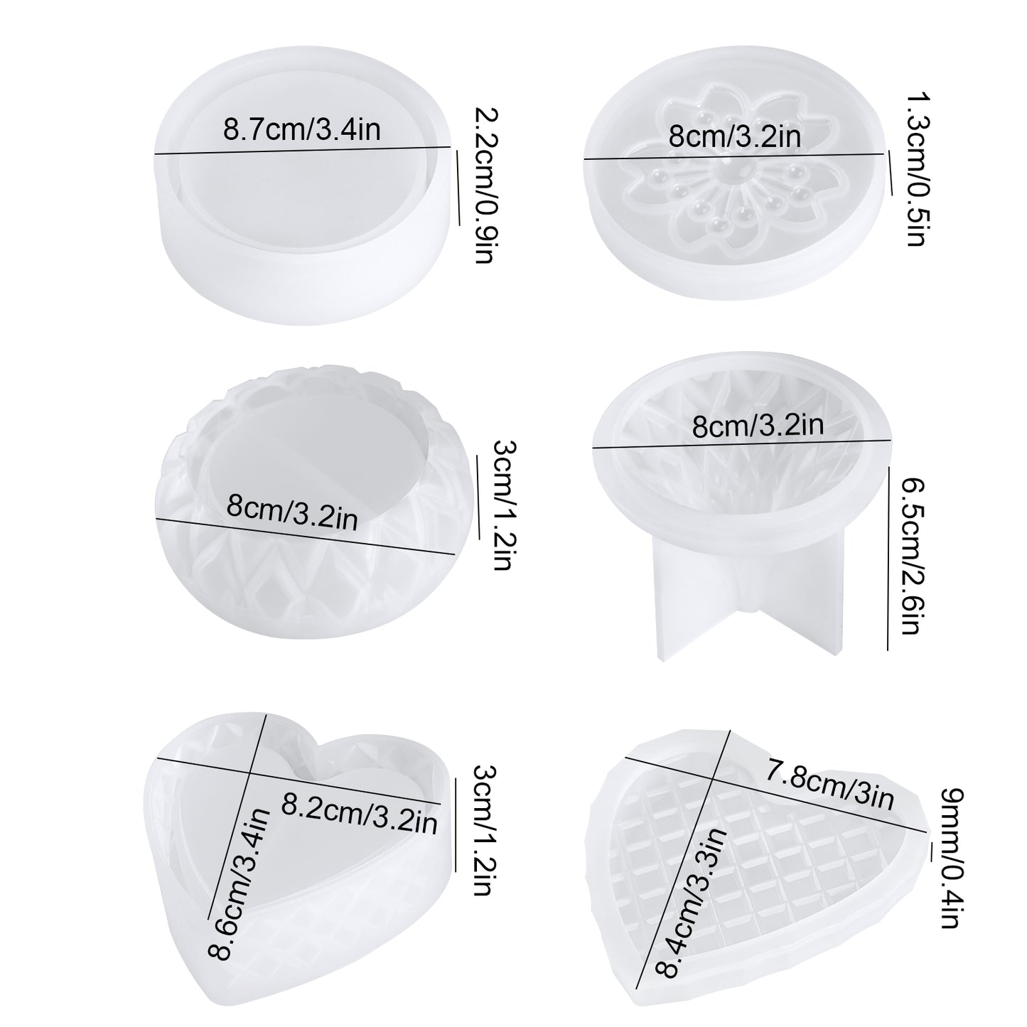 Silicone Epoxy Resin Molds Jewelry Containers + Lids 3 Shapes Trinket Box DIY