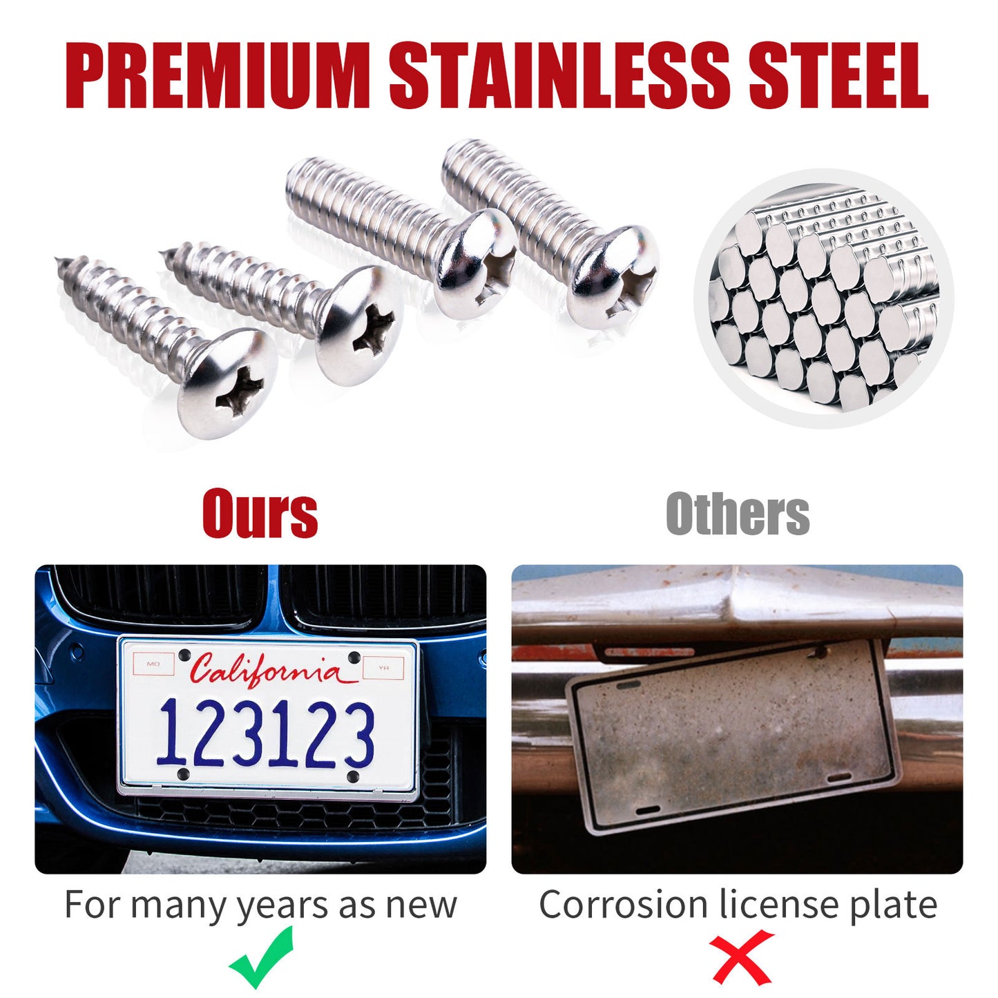 Stainless Steel License Plate Screws Fastener Kit, Anti-Rust Screws Self-Tappi