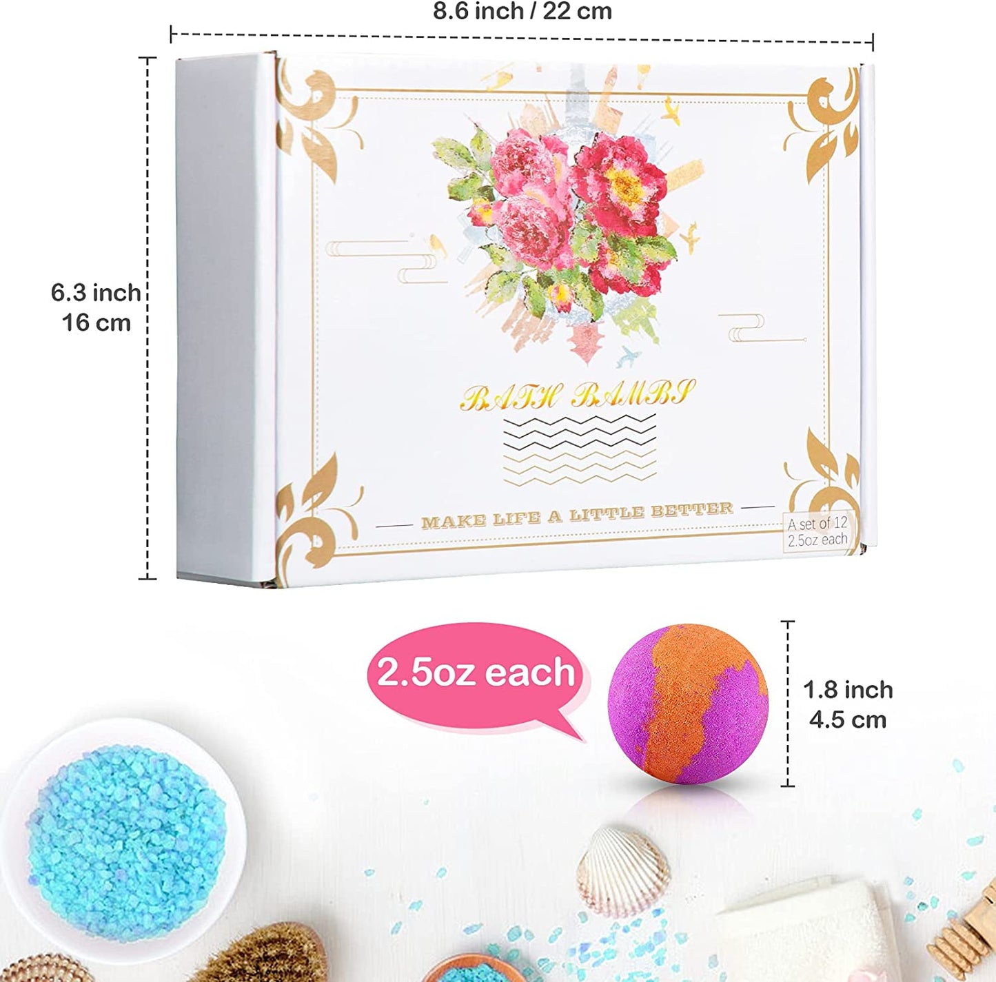 Bath Bomb 12PCS Gift Box Handmade Fizzies 2.5oz Pure Natural Essential Oil Shea