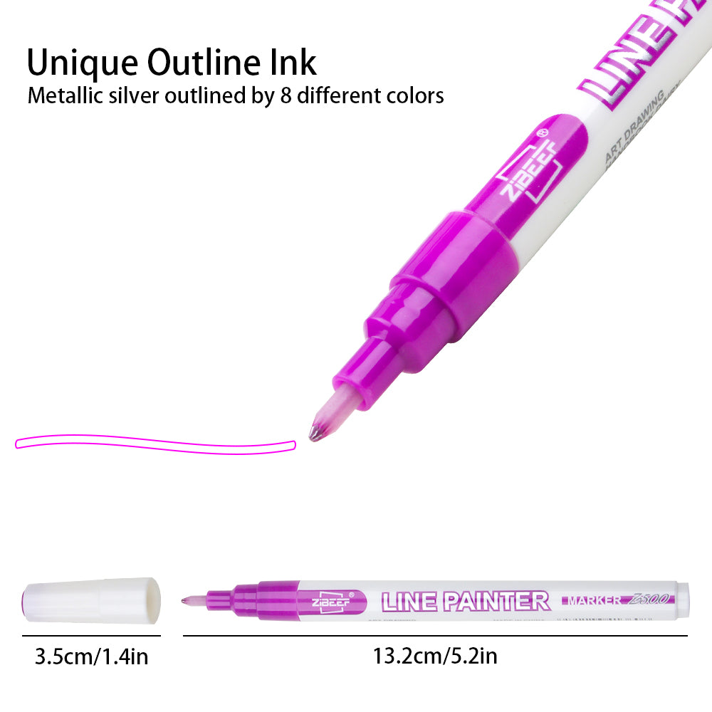 Self-outline Super Squiggles Metallic Markers, Double Line Outline Pen Journal