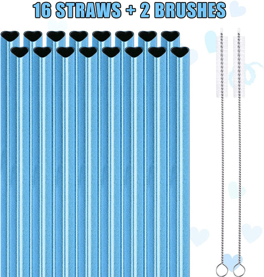 Reusable Stainless Steel Drinking Straws 16PCS Heart Shape Metal Straw 2 Brushes