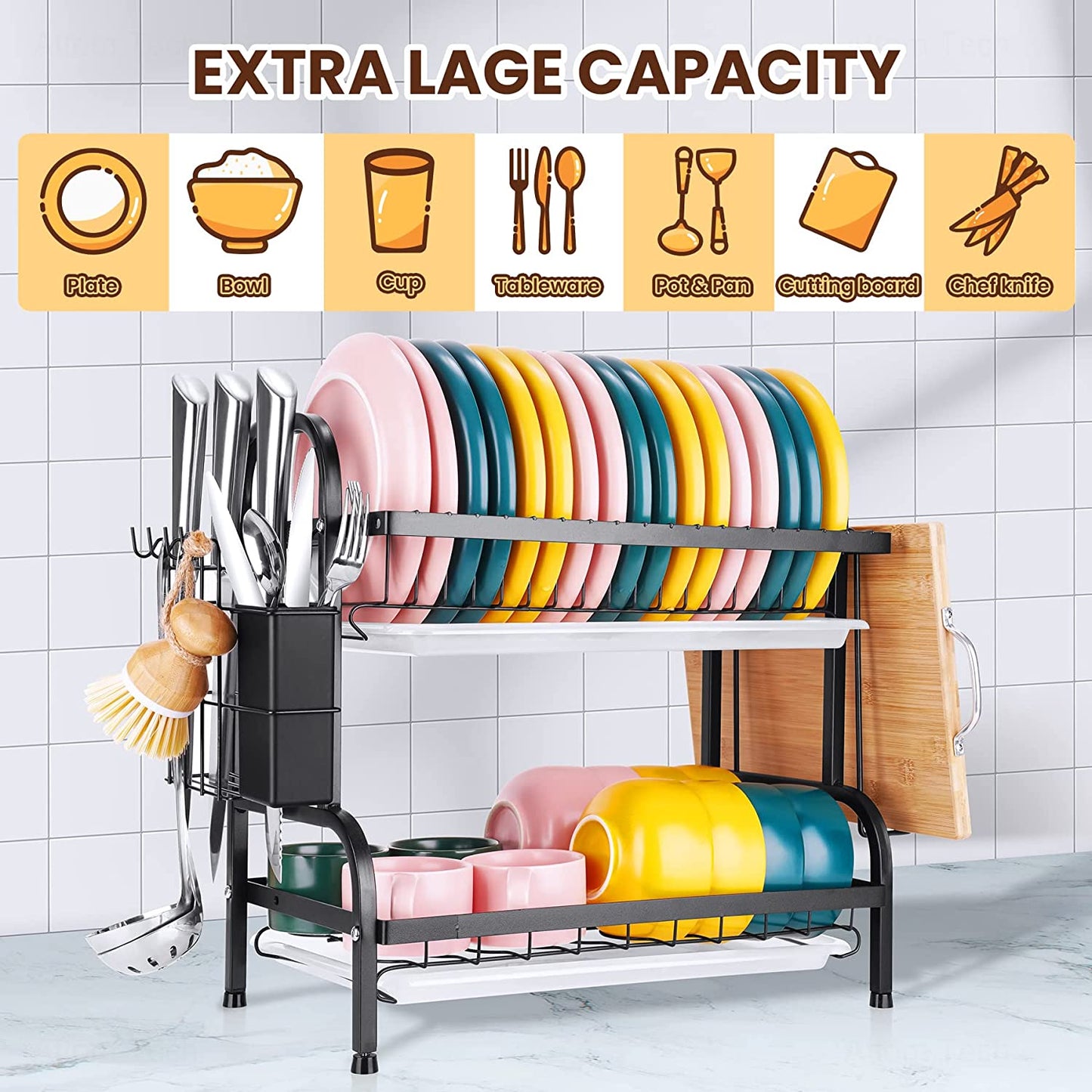 Dish Drying Rack 2-Tier Drainboards Compact Stainless-Steel Rust-Proof Drainer