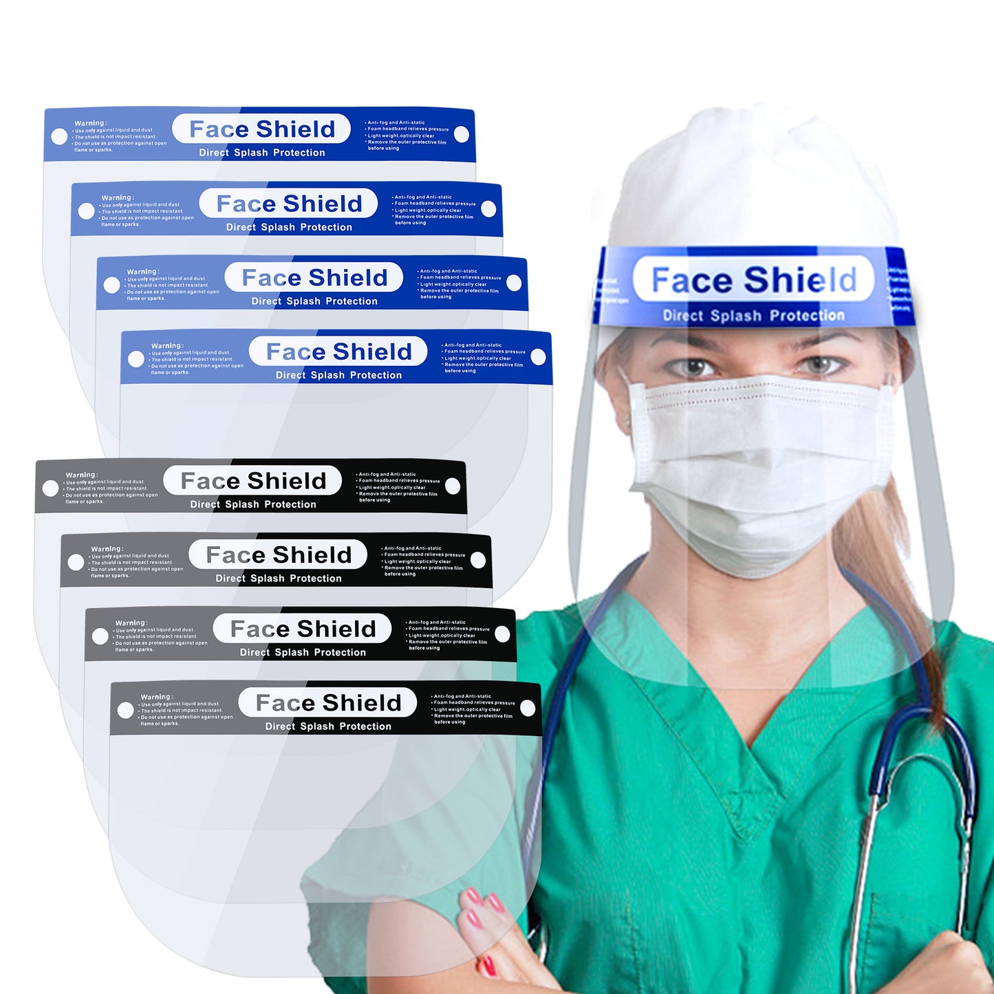 Protective Safety Face Shields 8-Pack Clear Unisex Adult Size Reusable, Lightwei