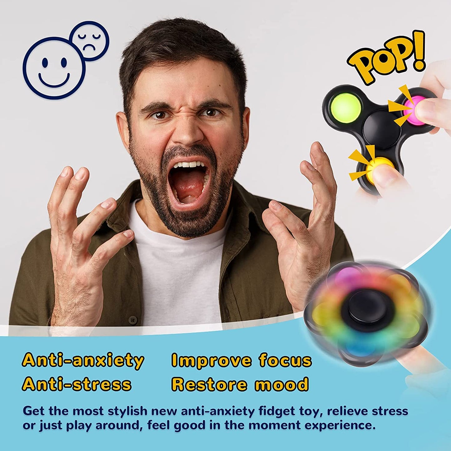 2PCS Bubble Fidget Spinner, 2-in-1 Multicolor Push Pop Fidget Pack Sensory Han