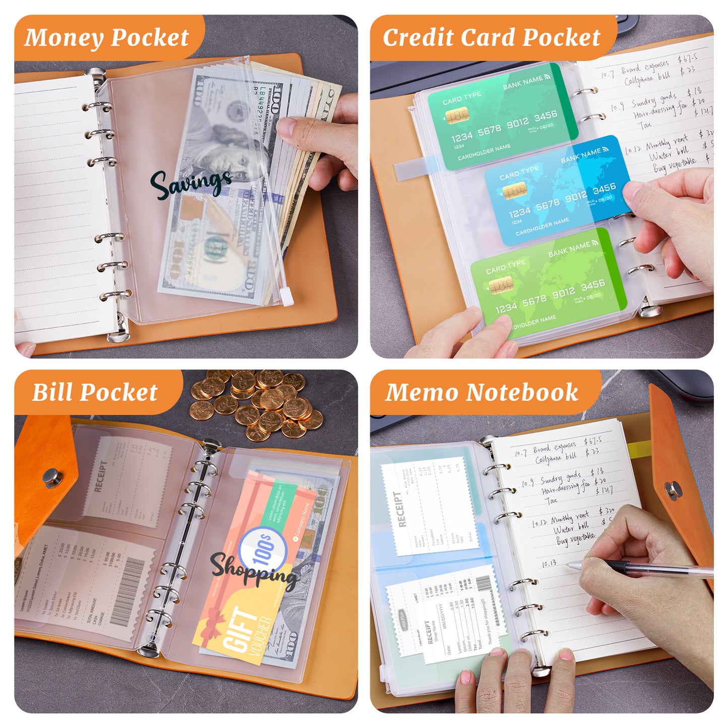 A6 PU Leather Budget Binder Journal Kit, Laptop Case Elastic Band Loose Leaf P