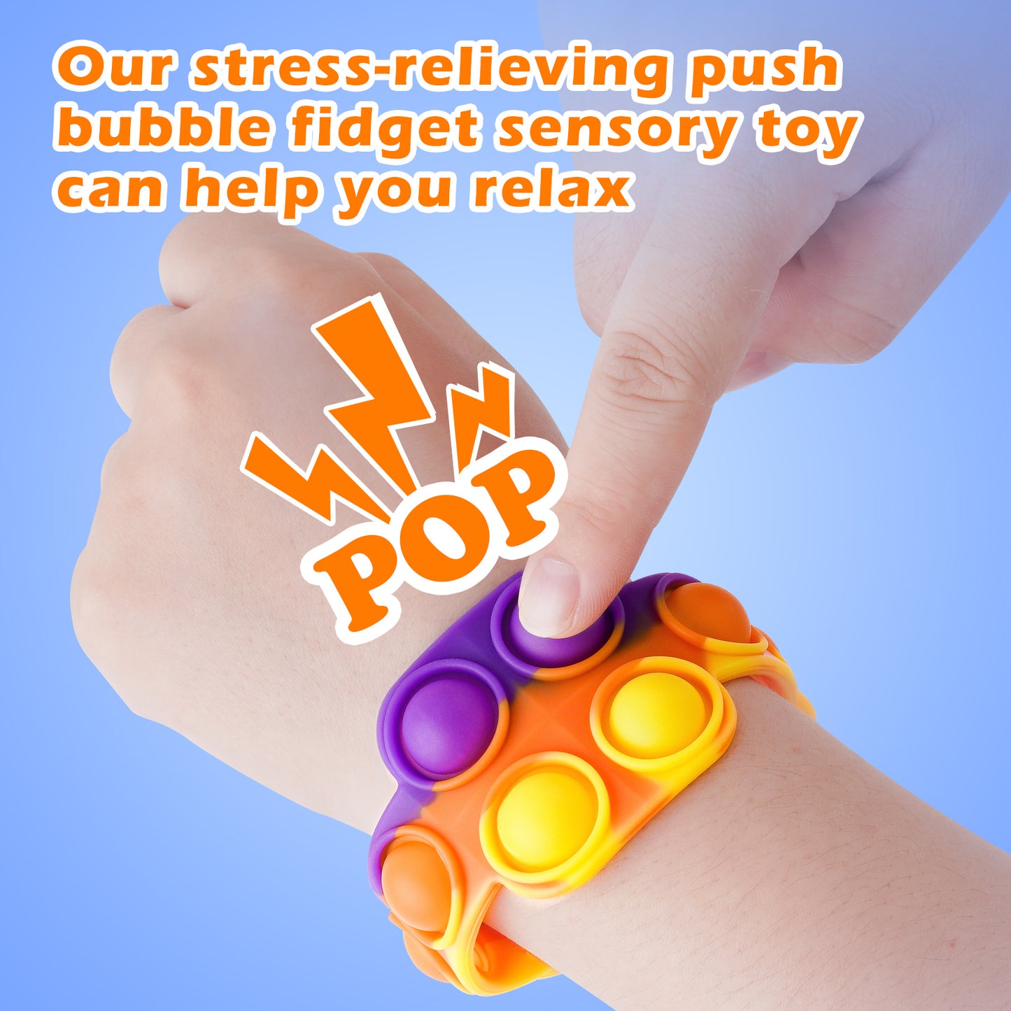 2PCS Silicone Push Pop Bubble Bracelet Fidget Toys, Two Sizes Wristband Squeez