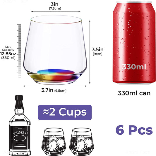 Stemless Wine Glass Rainbow Colored Wine Glasses 6PCS Wine Tumbler Glasses 12oz