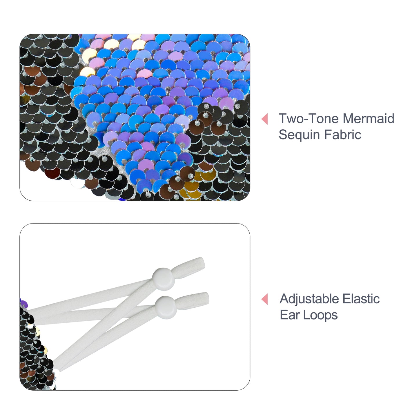 2-Pack Fashion Reversible Two-Tone Mermaid Glitter Sequins Fabric Washable Prote