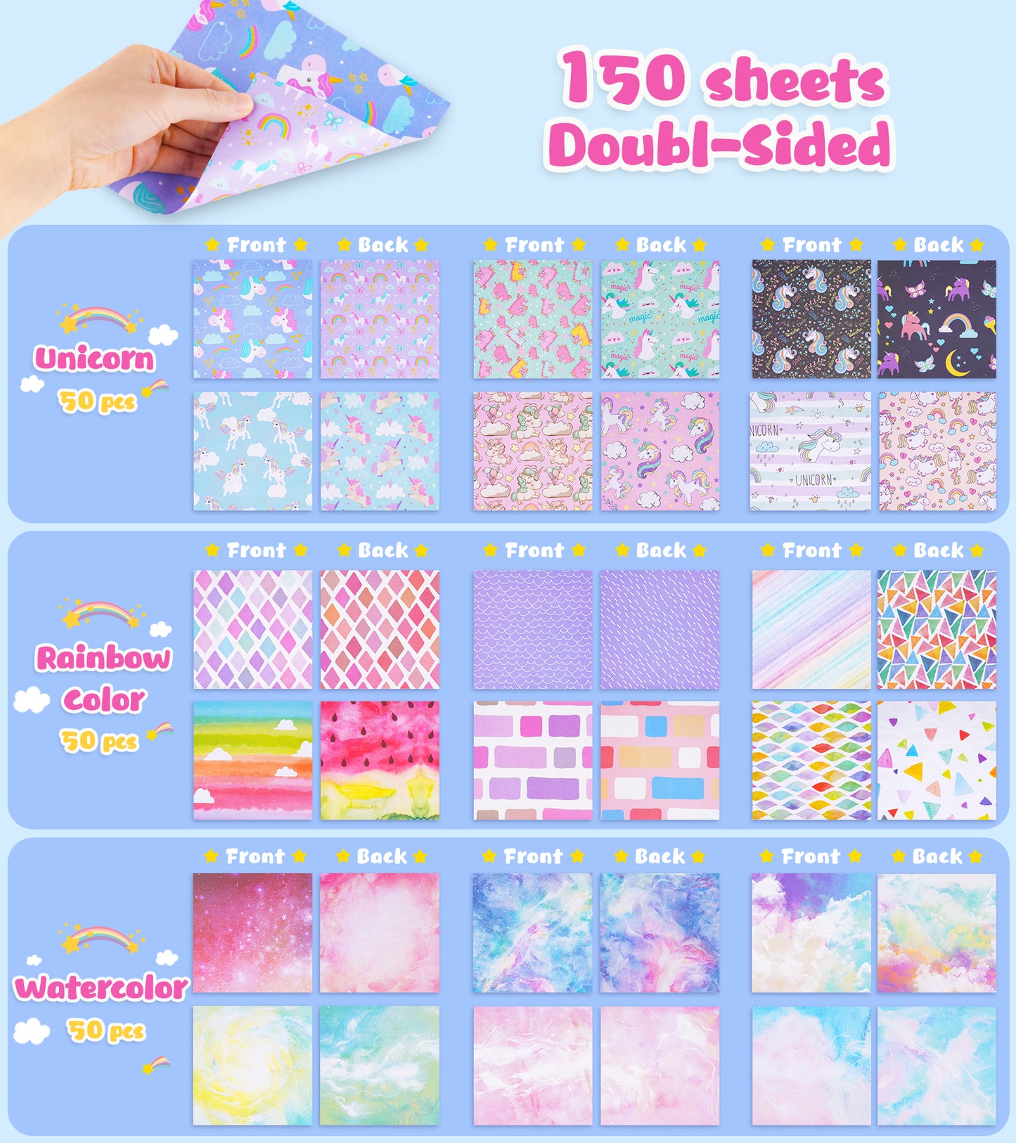 Origami Paper Kit 150 Sheets Double-Sided 6x6 inch, 18 Beautiful Designs, 36 P