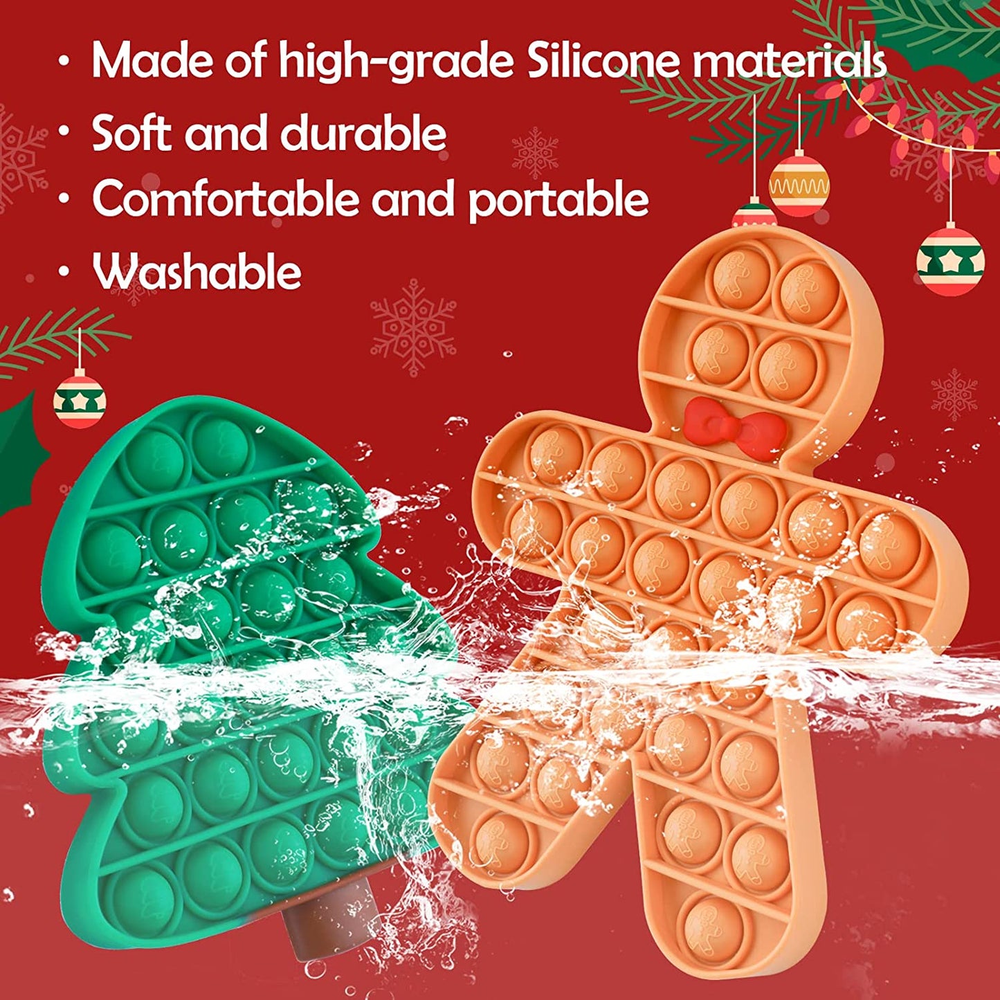 Push Pop Bubble Silicone Fidget Sensory Toys Christmas Tree + Gingerbread Man