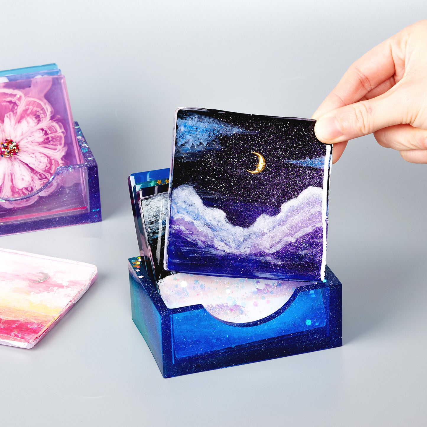 DIY Epoxy Resin Casting Silicone Mold Kit 3PCS Rectangular Coaster Storage Box