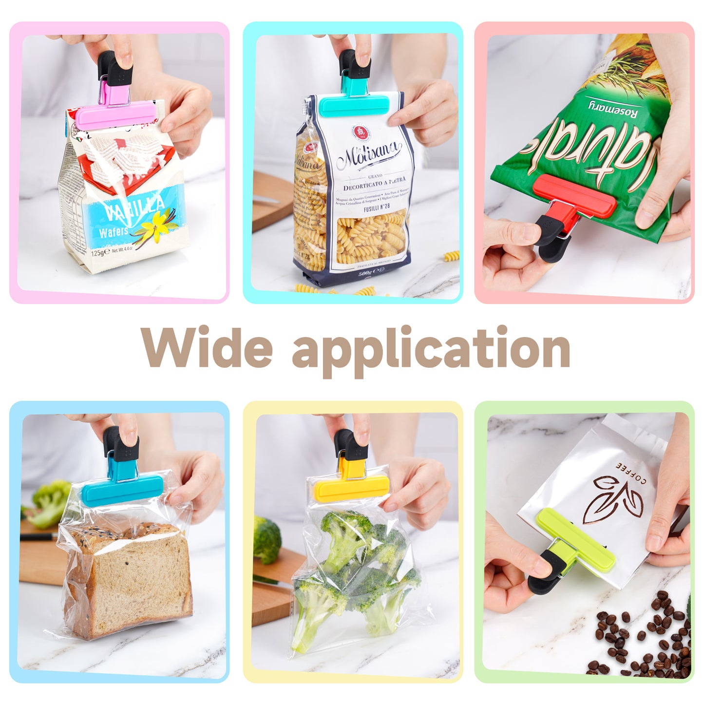 12-Pack Plastic Chip Bag Clips - Small, 6 Colors