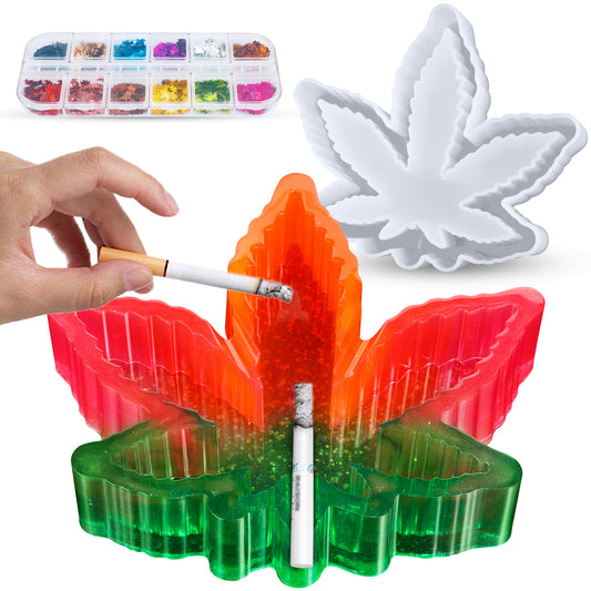 Epoxy Resin Silicone Mold Maple Leaf Ashtray/Coaster Dual-Purpose 10 Color Gli