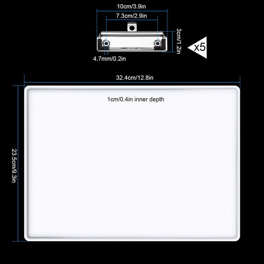 A4 Letter Clipboard Resin Cast Silicone Mold+5 Stainless Steel Low-Profile Clips