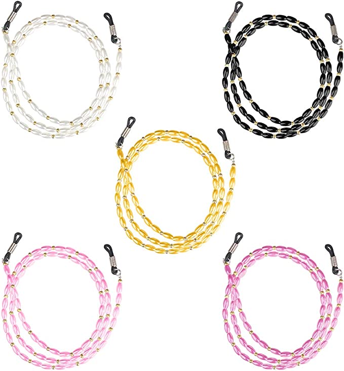 Pearl Eyeglasses Holder Strap Cord 5PC Glasses Retainer Bead String Holder Chain