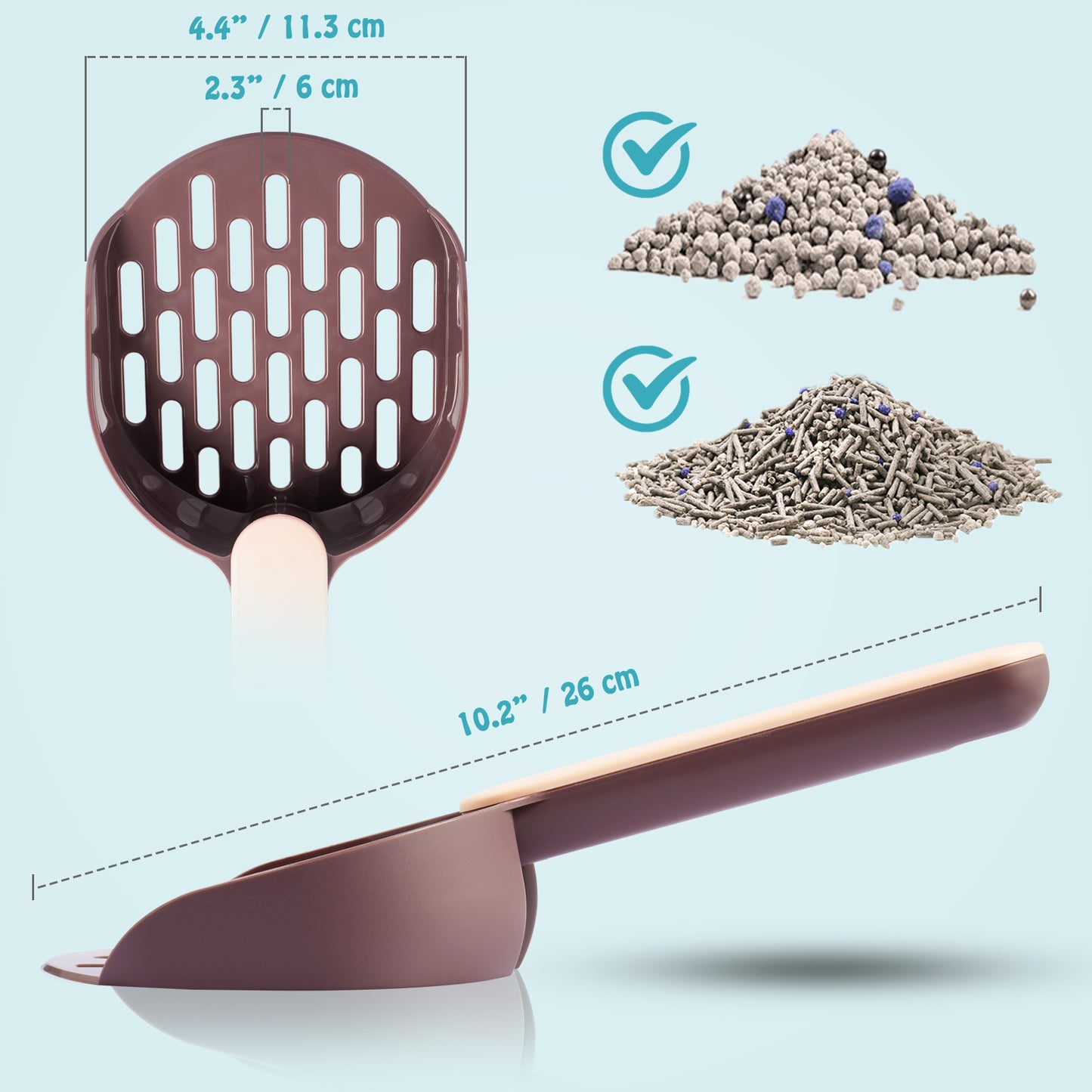 Cat Litter Scoop 2PC Plastic Long Handle Deep Shovel Long Slot Smooth Non-Sticky