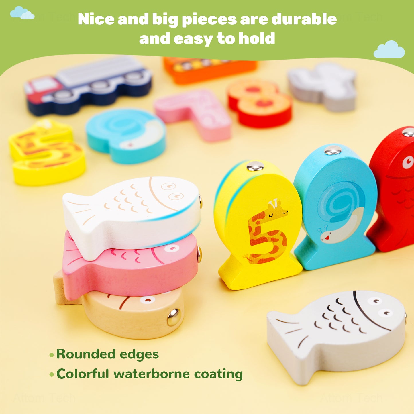 Wooden Magnetic Fishing Puzzle Sorting Stacking Toy 6-In-1 3D STEM Montessori