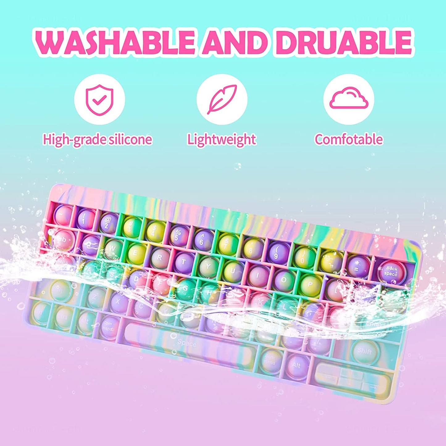 Silicone Keyboard Pop Fidget Sensory Toy Macaron Tie-Dye Multicolor Large Size