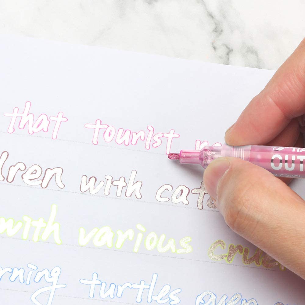 Super Squiggles Self-outline Markers Metallic Silver, Double Line Outline Marker