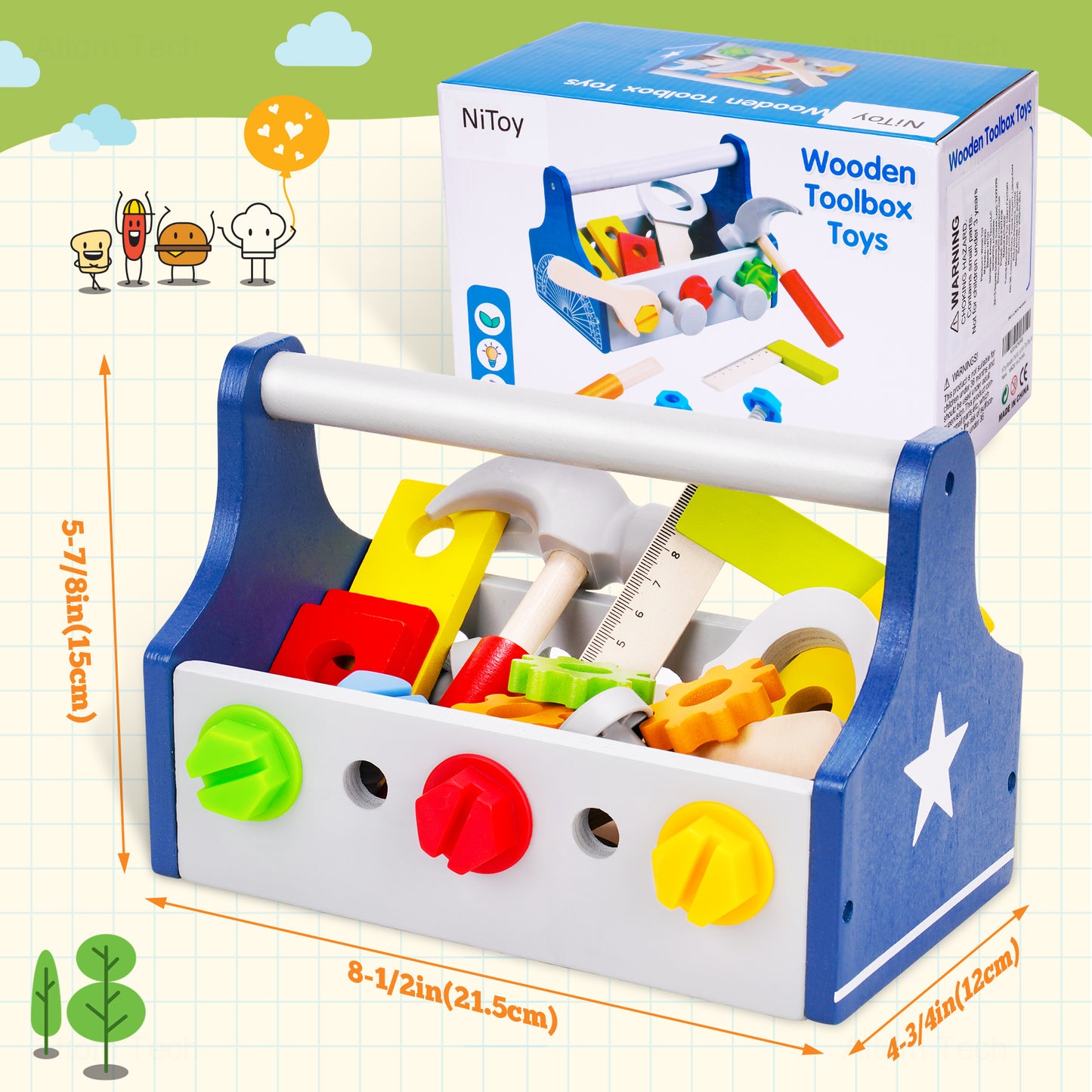 Toolbox Toy for Kids Pretend Play Kit Play Drill Tool Box Angle Ruler Toy